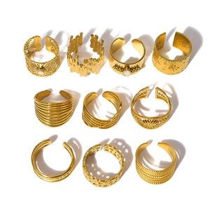 Set of 10 irregular 18K gold plated open rings with textured patterns for women