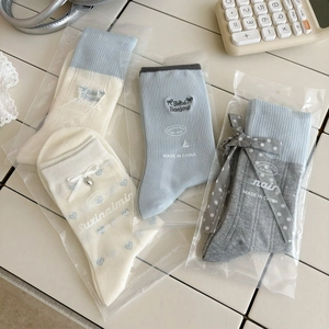 Women Crew Socks Cotton Knitted Letter Embroidery Bow Heart Pattern Mid-Calf Sweet Casual Breathable Hosiery