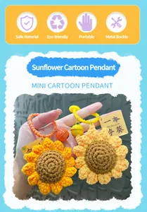 Handmade crochet sunflower keychain with mini bell and exam blessing tag detail
