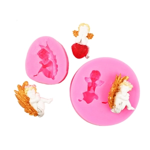 Silicone angel wing fondant molds with resin baby angel figures for cake decoration