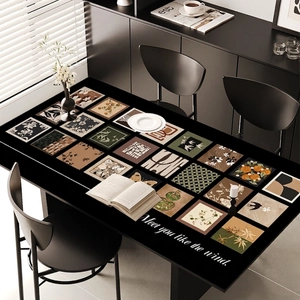 French vintage leather table mat with 20-grid retro illustrations and waterproof surface