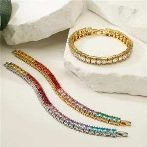 Luxury Copper Zirconia Tennis Bracelet For Women Square Cut Rainbow White Zirconia Inlaid Bracelet Fashion Jewelry Gift