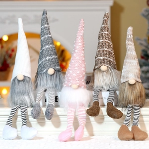 Christmas Gnome Plush Faceless Doll Knitted Hat Long Striped Legs Desktop Ornament Holiday Home Party Decor Scandinavian Style