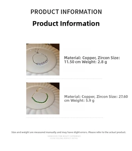 Detail specifications of adjustable teardrop zircon bracelets in silver and gold finishes