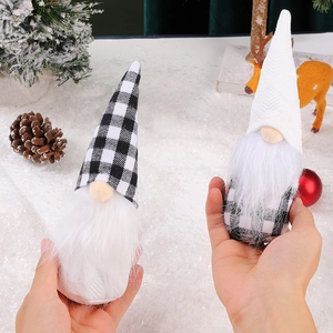 Christmas black and white plaid faceless gnomes with plush hats for holiday home decor