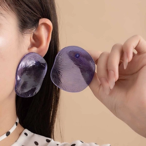 Geometric Oval Statement Earrings Acrylic Wave Texture Transparent Fashion Ear Jewelry For Women With Stainless Steel Earring Post