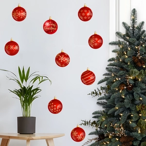 Red Christmas ball wall stickers with snowflakes and stars for festive home decoration