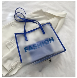 Detailed size comparison of transparent jelly tote bag next to a smartphone