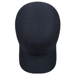 Navy blue twill flat top cadet cap for men featuring a classic structured design