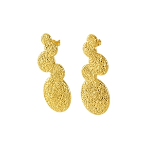 Lava style 18K gold plated stainless steel drop earrings with irregular hammered texture