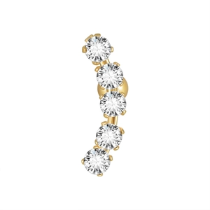 Gold plated stainless steel curved bar ear stud with five sparkling cubic zirconias