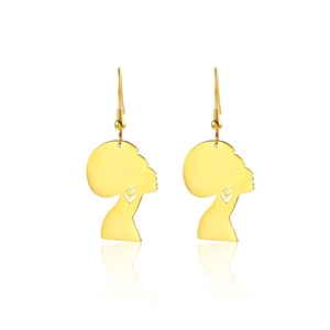 Creative vintage gold stainless steel African woman silhouette profile drop earrings