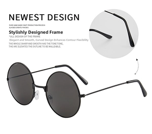 Detail shot of vintage round metal sunglasses frame legs and premium temple tips