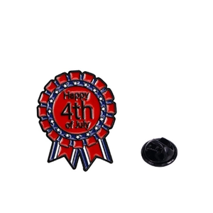 Red white and blue American Independence Day enamel badge brooch with butterfly clasp
