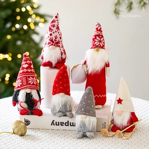 Christmas Gnomes Swedish Tomte Plush Decorations Knitted Hat Long Beard Tabletop Ornaments Holiday Home Decor Nordic Style