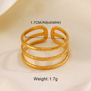 Macro shot of adjustable 18K gold plated geometric ring showing 1.7cm inner diameter