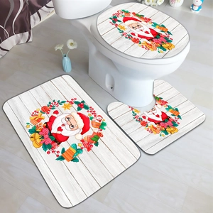 Ensemble de bain 3 pièces Noël avec motif Père Noël, tapis antidérapants et housse