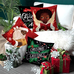 Set of 4 Christmas pillow covers featuring black Santa Claus on a white sofa decor