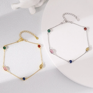 S925 Sterling Silver Colorful Geometric Zirconia Bracelet For Women Fashion Sweet Rainbow Design Adjustable Hand Jewelry