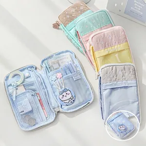 Pencil Case Large Capacity Sorona Cotton PVC Transparent Window Partitioned Stationery Storage Bag Soft Biscuit Style