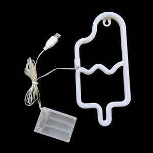 Detail of popsicle LED neon sign featuring dual USB and battery power system
