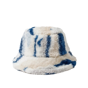 Chapeau bob en fausse fourrure pelucheuse avec motif tie-dye bleu et blanc d'hiver