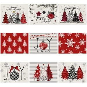 Christmas Placemats Waterproof Heat Resistant Polyester Cotton Linen Festive Holiday Table Mats Dining Decor