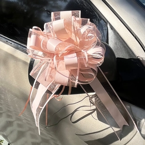 Pink organza pull bow decoration for wedding car side mirror and gift wrapping