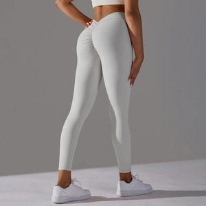 High waist light grey scrunch butt yoga leggings for women with elastic fit