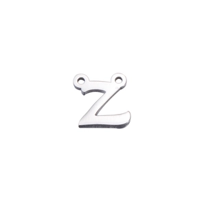 Polished silver stainless steel letter Z charm with double holes for DIY jewelry