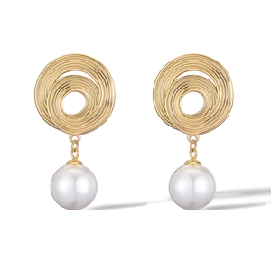 Minimalist 18K gold plated geometric spiral earrings with elegant pearl pendants
