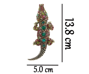 Detailaufnahme der Krokodil-Brosche mit Maßen von 13,8 cm Länge und 5,0 cm Breite