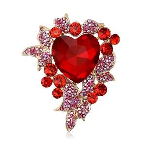 Luxury Heart Shape Alloy Rhinestone Brooch For Women Vintage Elegant Crystal Breastpin Jewelry For Suits Coats Accessories
