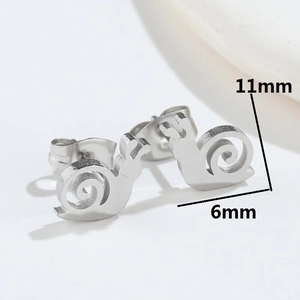 Minimalist snail shaped stainless steel stud earrings for women measuring 11mm by 6mm