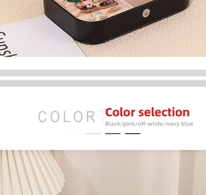 Detail view of double-layer PU leather jewelry box with four color options and ring slots