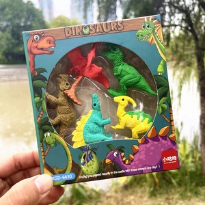 Five colorful 3D dinosaur erasers in window box for children stationery gift