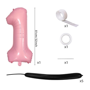 Kit ballon chiffre 1 rose et noir style BD pour décoration de premier anniversaire enfant