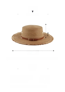 Detailed size specifications for women's flat top straw hat with leather band