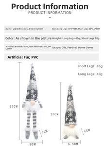 Size chart showing height and width for long and short leg LED Christmas gnome dolls