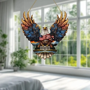 Independence Day eagle wall decor featuring American flag patterns and landscape art