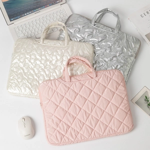 Laptop Bag PU Leather Quilted Waterproof Puffer Sleeve Handle Shockproof Stylish Office Travel For Women Men