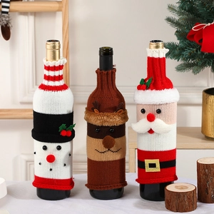 Christmas Knitted Wine Bottle Covers Santa Claus Snowman Reindeer Patterns Festive Holiday Dining Table Party Decor
