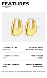 Détails des boucles d'oreilles créoles dorées en U avec spécifications de taille