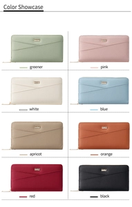 Multi-color selection of long zip-around pebble grain leather wallets for women