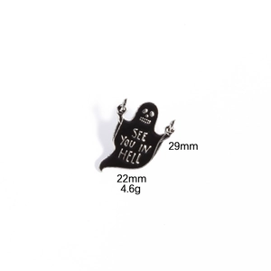 Funny ghost enamel pin with see you in hell slogan and middle finger gesture