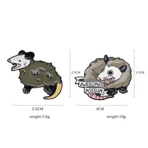 Creative zinc alloy opossum enamel pins set with Awesome Possum banner and olive green finish