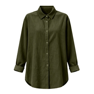 Camicia verde militare in cotone e lino a maniche lunghe con bottoni frontali