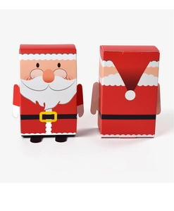 Detail of 3D Santa Claus paper candy box showing front and back views for gift packaging