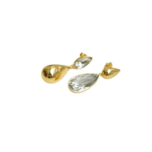 Elegant gold-tone teardrop dangle earrings with sparkling clear water-drop crystals