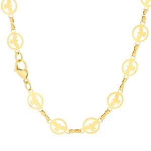 Collier minimaliste en acier titane doré avec maillons ronds évidés à motif d'oiseau